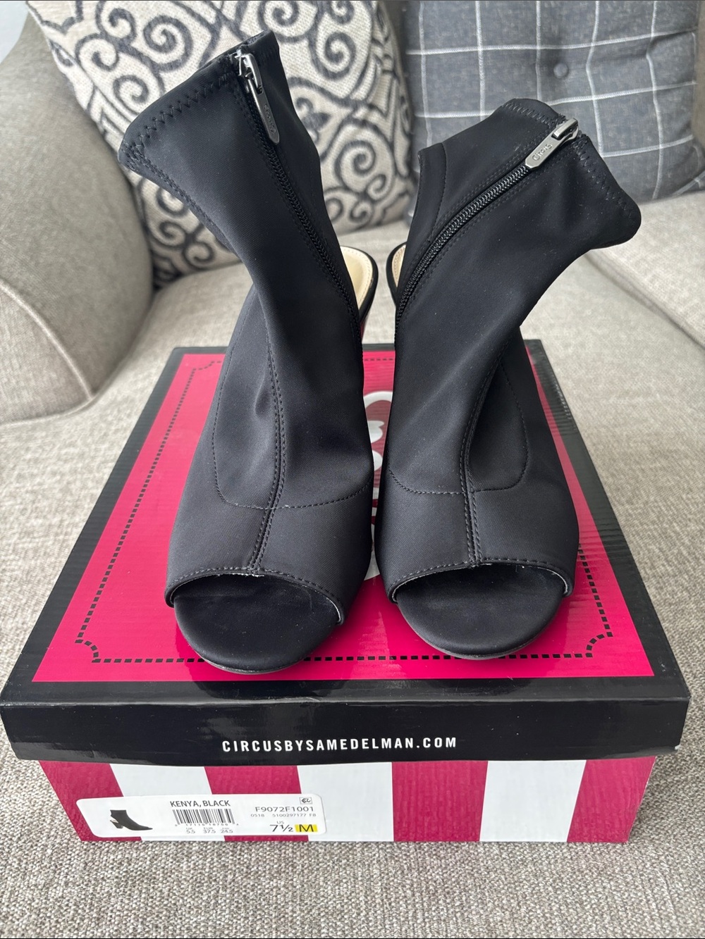 Sam Edelman Black Peep-Toe Zip Stretch Booties